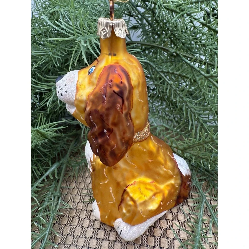 Vintage‎ Style Glass Dog Ornament Spaniel Hand Painted Glitter Christmas Decor